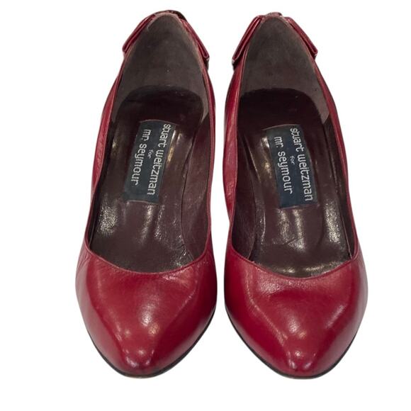 Stuart Weitzman Mr. Seymour Burgundy Red Retro 90s Bow Croc High Heels Size 7 - Picture 2 of 9